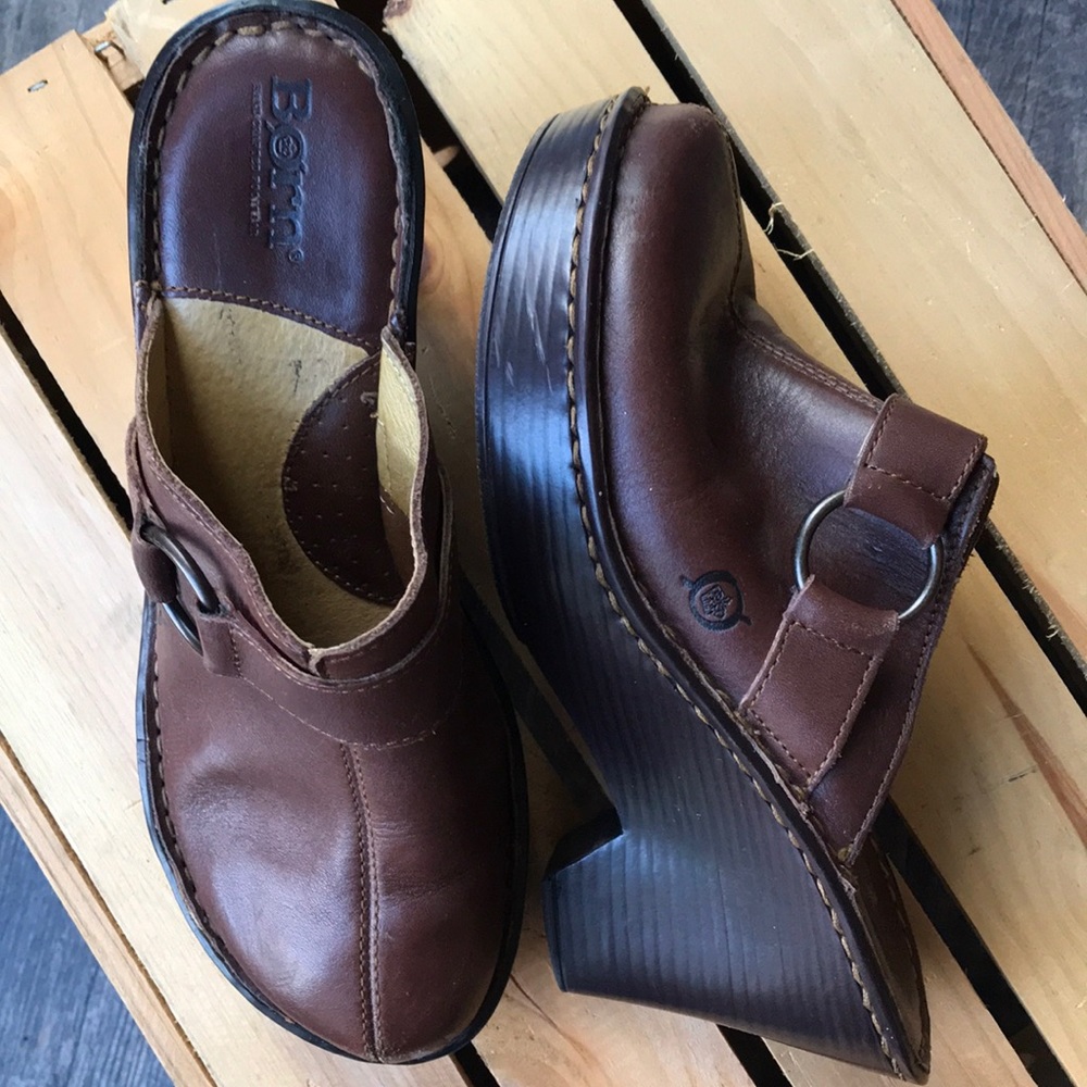 Born brown mules clogs heels slip on size 6